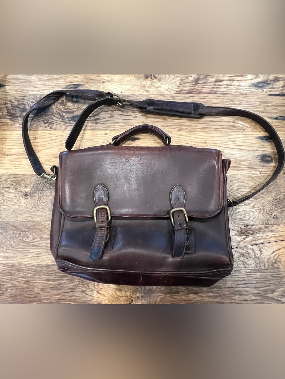 Vintage Robert Cheau Dark Brown Leather Messenger Bag with Top Handle